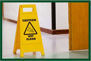 A caution sign put up to avoid a slip and fall injury in La Crosse, WI